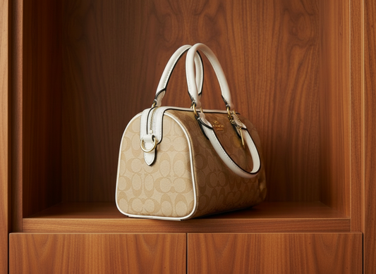 Sac Coach beige/blanc vue côté