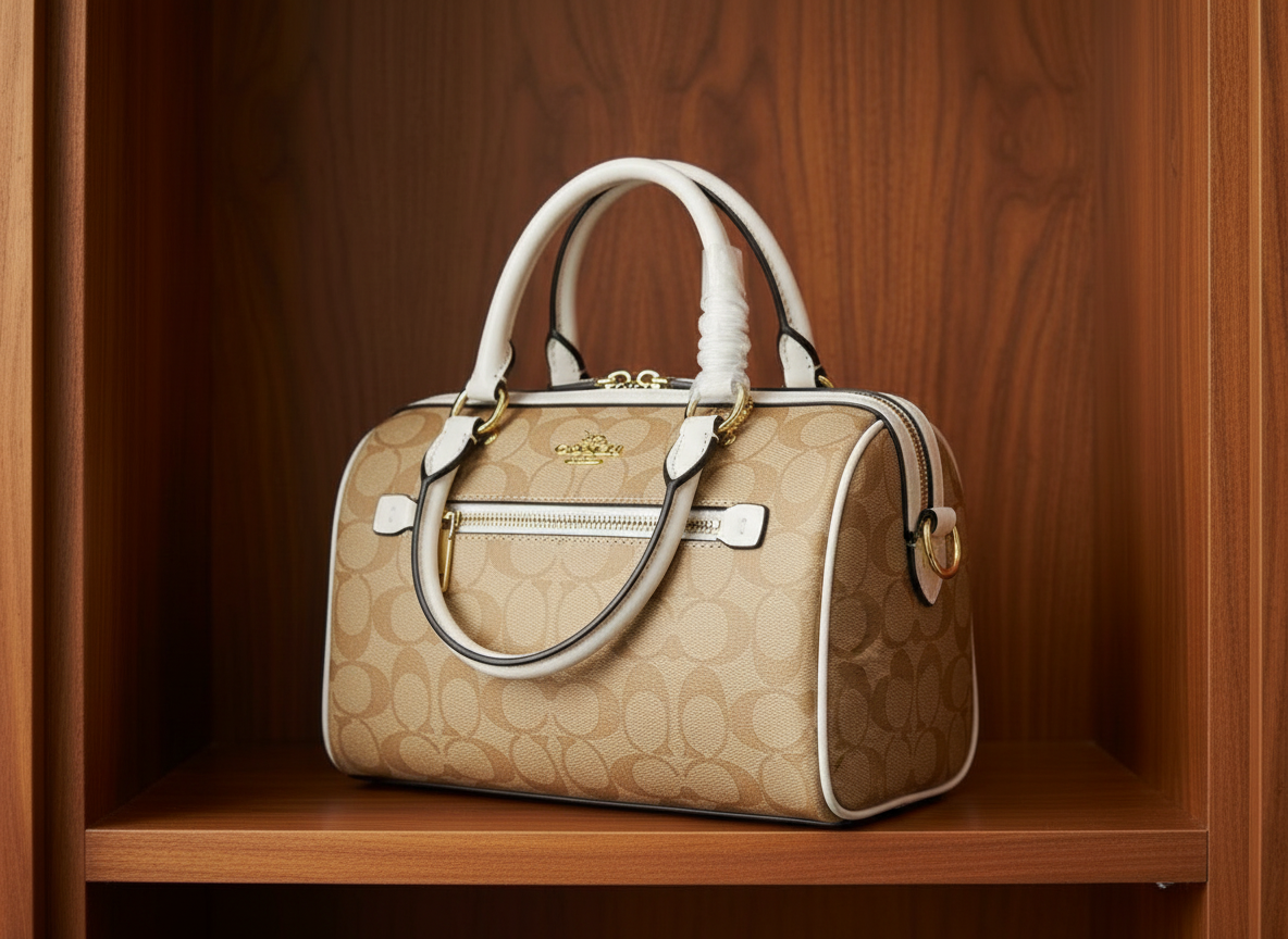 Sac Coach beige/blanc vue face